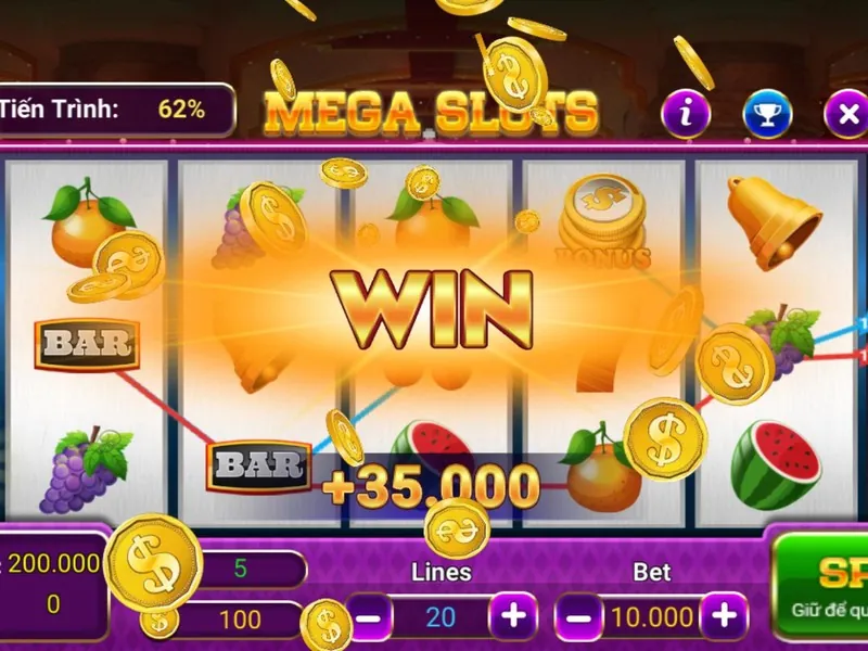 Các cuộn quay slot đang quay với biểu tượng chiến thắng